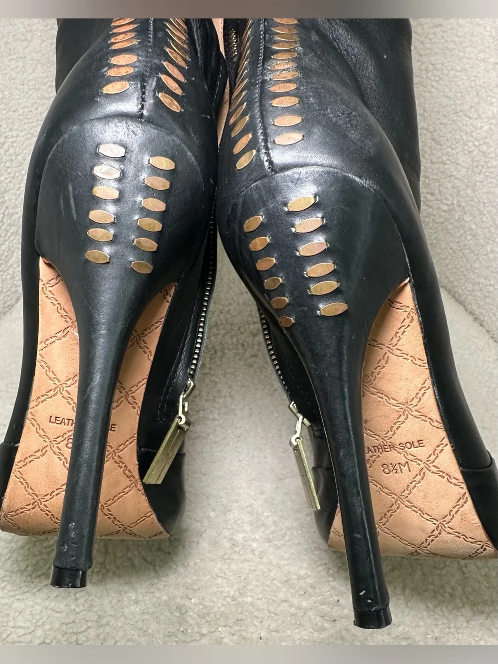 L.A.M.B. Black Leather Over-the-Knee Stiletto Boots Sexy Party Rich Luxury 8.5